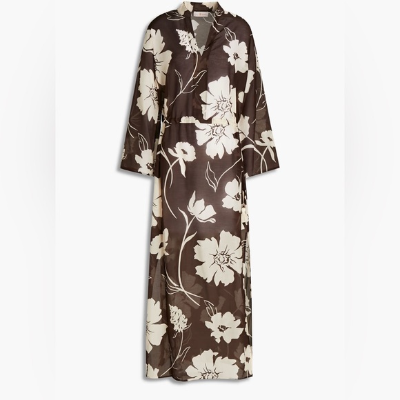 Tory Burch Printed Silk Tunic Dress Brown Floral Size Small